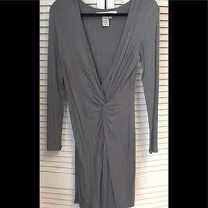 Max studio long-sleeve grey twist-front dress